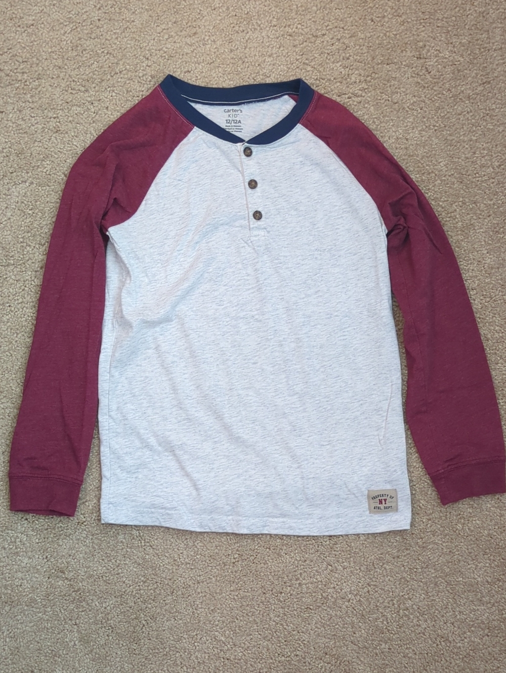 Carter's Burgundy and Gray Long Sleeve Henley